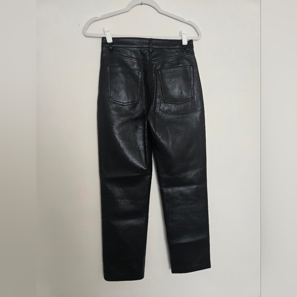 Wilfred Black Faux Leather Pants Strait Leg Button Front Aritzia Normcore | 2 - Picture 4 of 7
